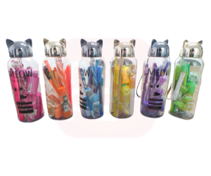 Kit Presenteável Monocromático verde C/ Estojo Garrafa Gato plástico tampa na cor dourada