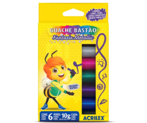 Tinta Guache Bastão Fantasia Metallic 6 Cores - Acrilex