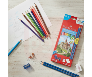 Lápis de Cor 12 Cores, Kit com Apontador, Borracha e 2 Grafite - Faber-Castell